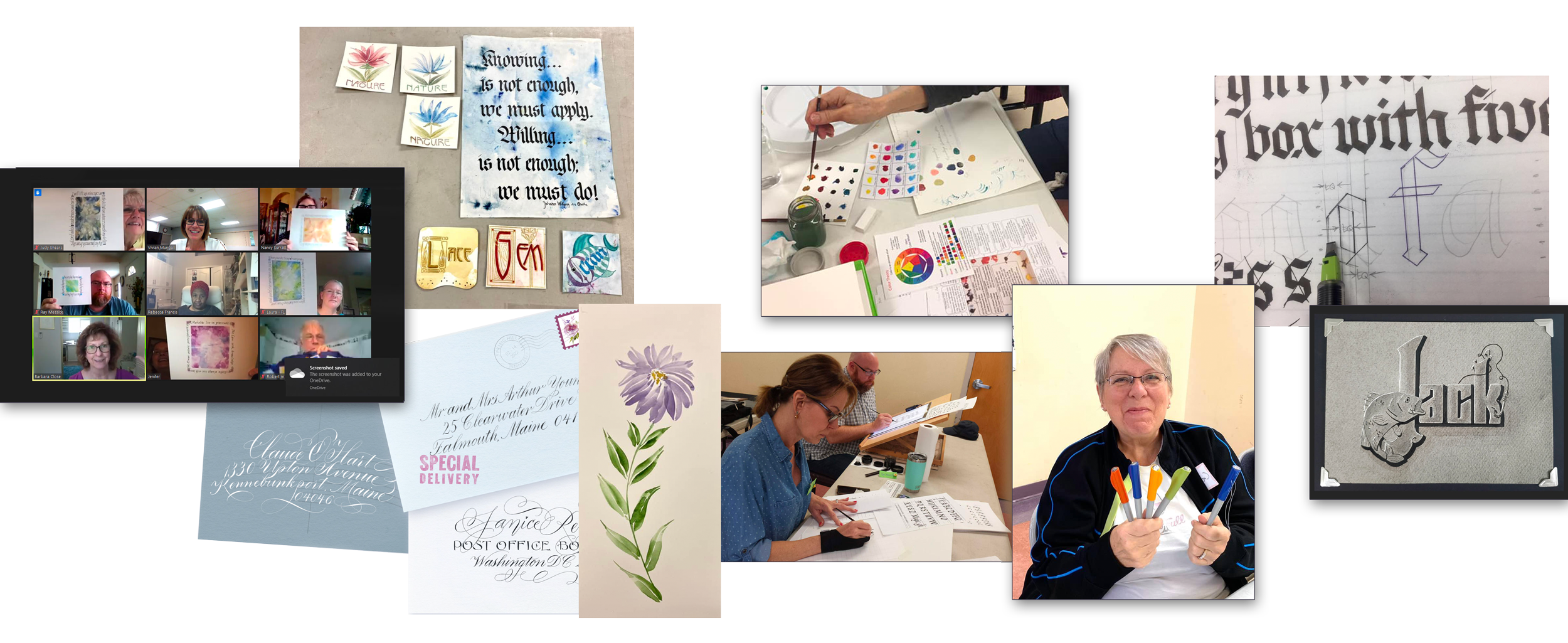 SOCFMontage Scribes of Central Florida, zoom classes, lettering, creating