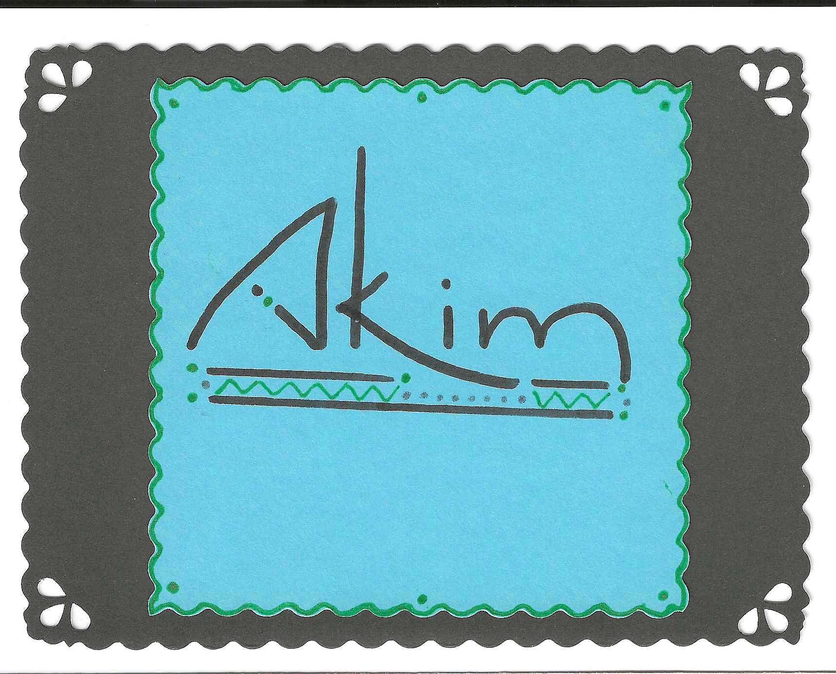 Akim lettering by Susan Largen